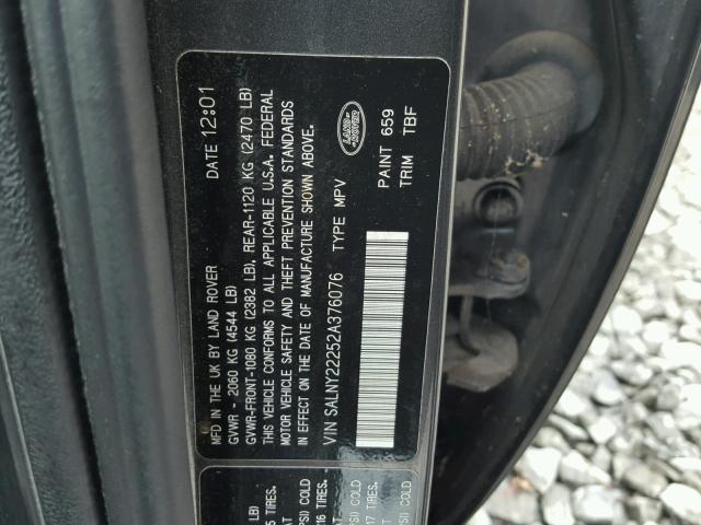 SALNY22252A376076 - 2002 LAND ROVER FREELANDER GRAY photo 10