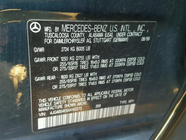 4JGAB54E6XA142273 - 1999 MERCEDES-BENZ ML 320 GREEN photo 10