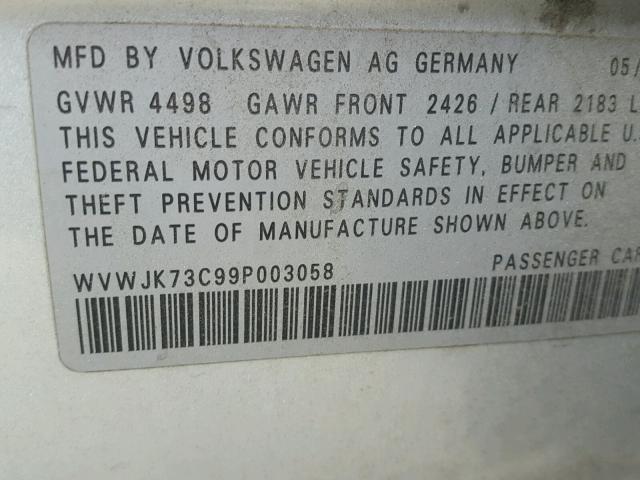 WVWJK73C99P003058 - 2009 VOLKSWAGEN PASSAT TUR SILVER photo 10