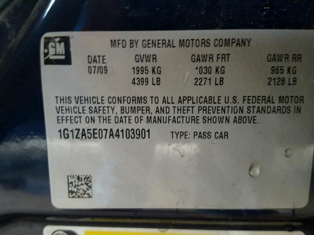 1G1ZA5E07A4103901 - 2010 CHEVROLET MALIBU ლურჯი ფოტო 10