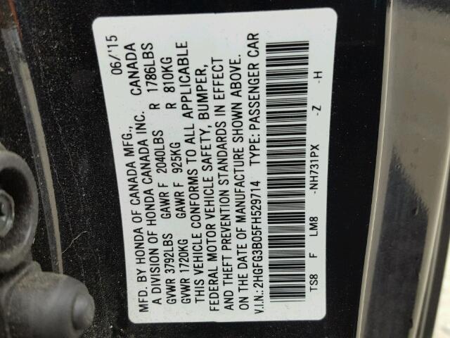 2HGFG3B05FH529714 - 2015 HONDA CIVIC EXL BLACK photo 10