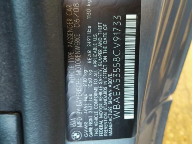 WBAEA53558CV91733 - 2008 BMW 650 I GRAY photo 10