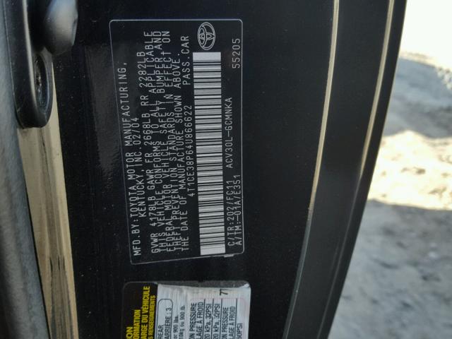 4T1CE38P64U866622 - 2004 TOYOTA CAMRY SOLA BLACK photo 10