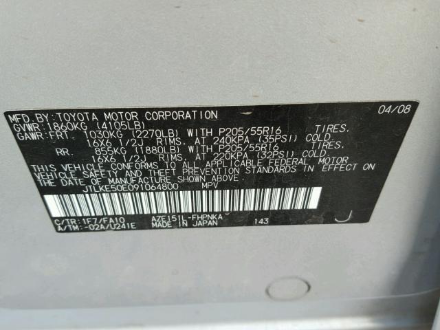 JTLKE50E091064800 - 2009 TOYOTA SCION XB Plata foto 10