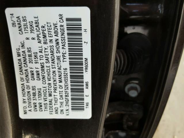 2HGFB2F52EH555216 - 2014 HONDA CIVIC LX BLACK photo 10