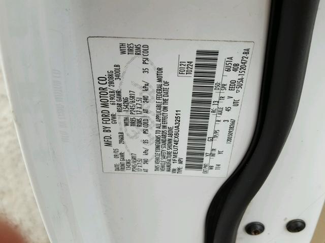 1FMEU74EX6UA32511 - 2006 FORD EXPLORER E WHITE photo 10