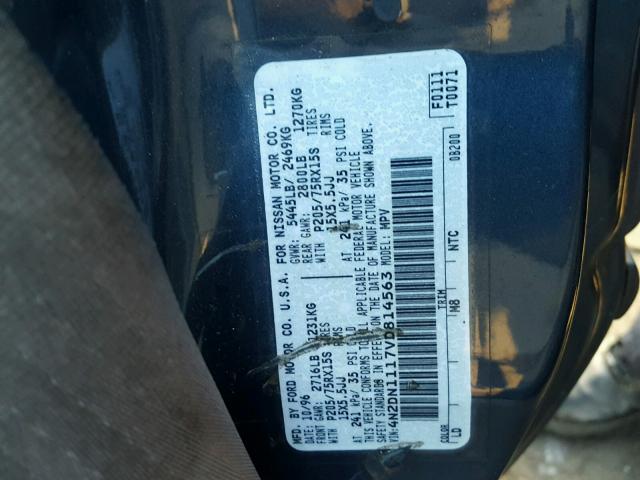 4N2DN1117VD814563 - 1997 NISSAN QUEST XE BLUE photo 10