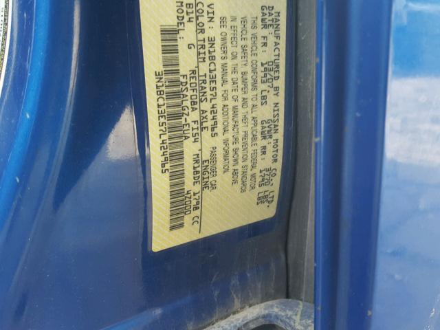 3N1BC13E57L424965 - 2007 NISSAN VERSA S BLUE photo 10