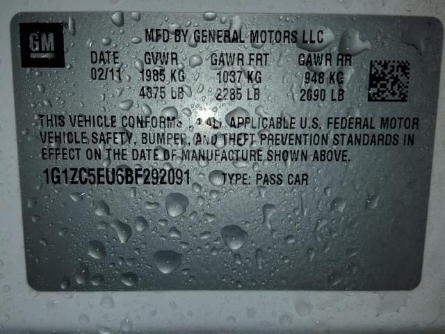 1G1ZC5EU6BF292091 - 2011 CHEVROLET MALIBU 1LT WHITE photo 10