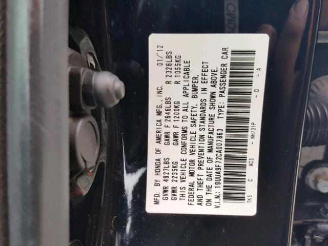 19UUA9F72CA007863 - 2012 ACURA TL BLACK photo 10