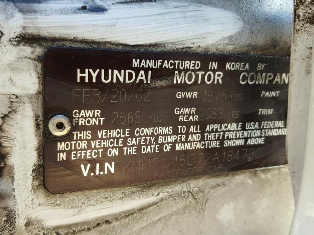 KMHFU45E72A184730 - 2002 HYUNDAI XG 350 WHITE photo 10