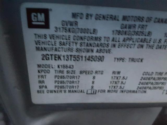 2GTEK13T551145090 - 2005 GMC NEW SIERRA SILVER photo 10