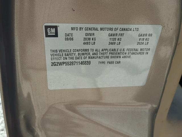 2G2WP552871146839 - 2007 PONTIAC GRAND PRIX TAN photo 10