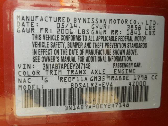 3N1AB7AP0EY247148 - 2014 NISSAN SENTRA RED photo 10