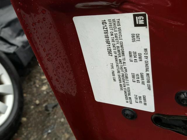 1G1ZT61816F112567 - 2006 CHEVROLET MALIBU MAX 红色 照片 10