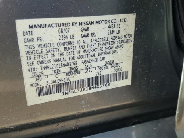 1N4BL21E18N403768 - 2008 NISSAN ALTIMA 3.5 GREEN photo 10