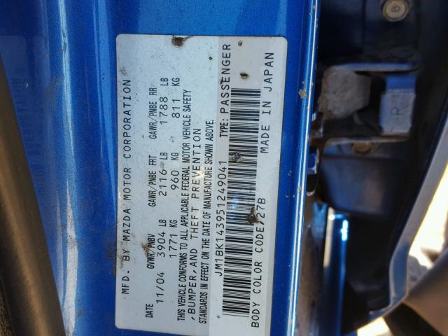 JM1BK143951249041 - 2005 MAZDA 3 BLUE photo 10