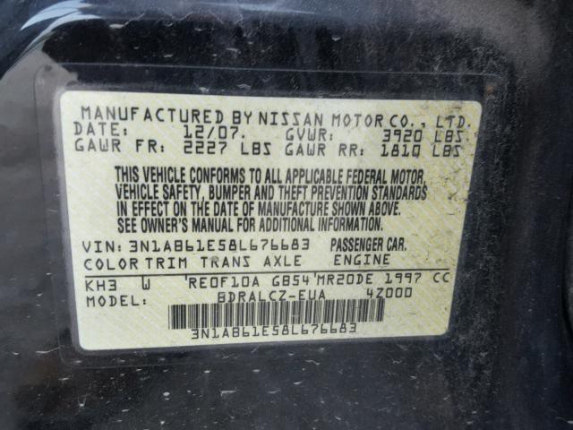 3N1AB61E58L676683 - 2008 NISSAN SENTRA BLACK photo 10