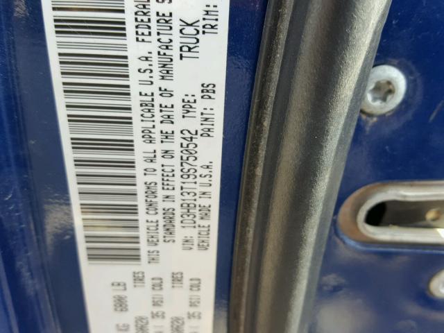 1D3HB13T19S750542 - 2009 DODGE RAM 1500 BLUE photo 10