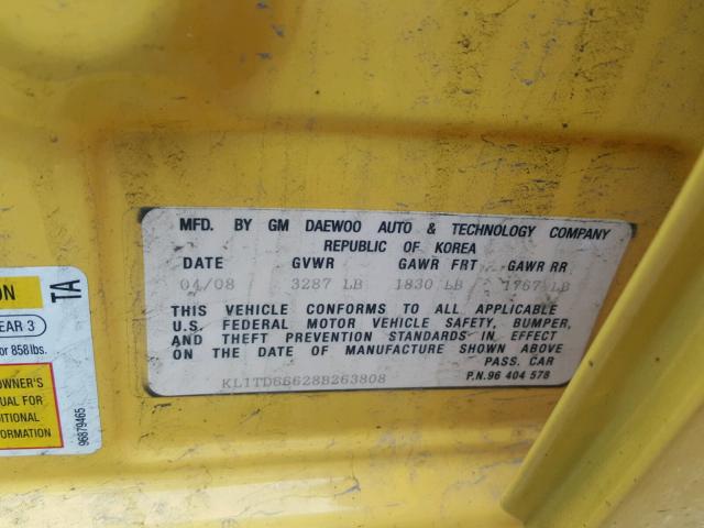 KL1TD66628B263808 - 2008 CHEVROLET AVEO BASE Сары фото 10