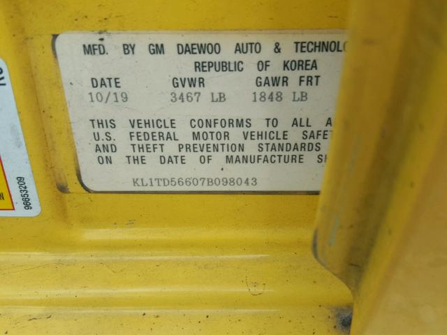 KL1TD56607B098043 - 2007 CHEVROLET AVEO BASE Сары фото 10