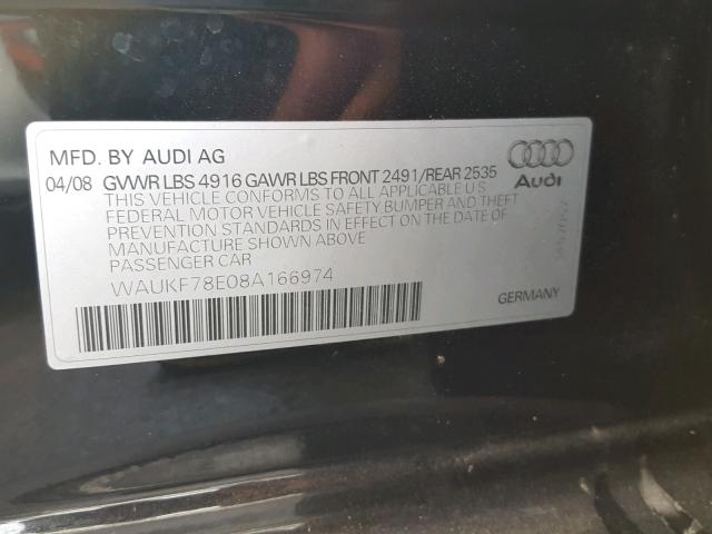 WAUKF78E08A166974 - 2008 AUDI A4 2.0T AV BLACK photo 10