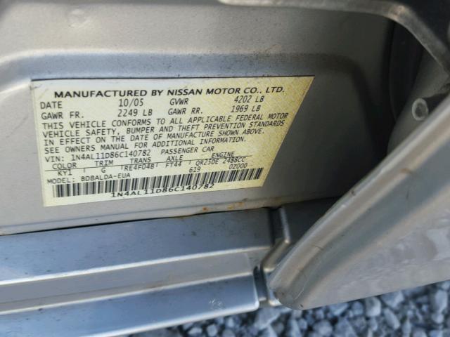 1N4AL11D86C140782 - 2006 NISSAN ALTIMA S GRAY photo 10