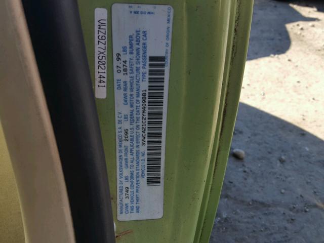 3VWCA21C2YM409881 - 2000 VOLKSWAGEN NEW BEETLE 绿色 照片 10