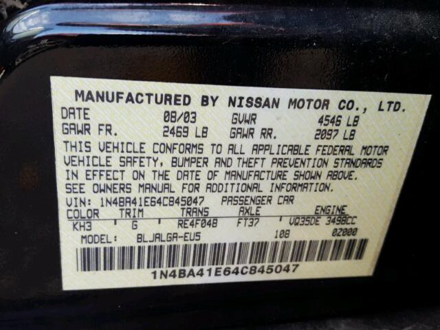 1N4BA41E64C845047 - 2004 NISSAN MAXIMA SE BLACK photo 10