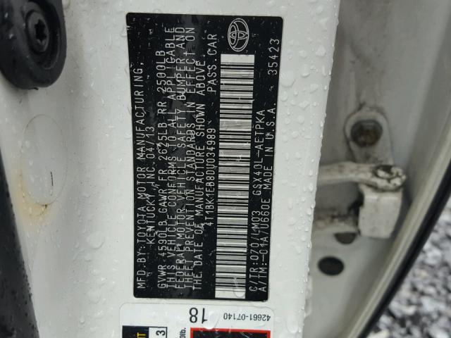 4T1BK1EB8DU034989 - 2013 TOYOTA AVALON BAS 白色 照片 10