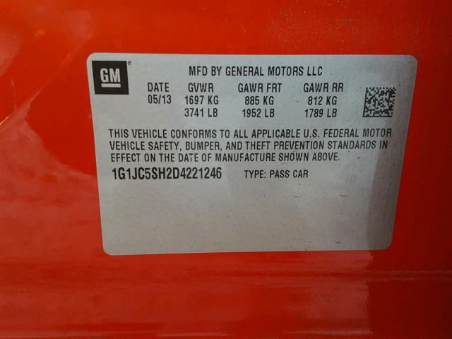 1G1JC5SH2D4221246 - 2013 CHEVROLET SONIC LT RED photo 10