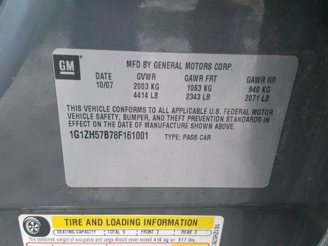 1G1ZH57B78F161001 - 2008 CHEVROLET MALIBU 1LT GRAY photo 10