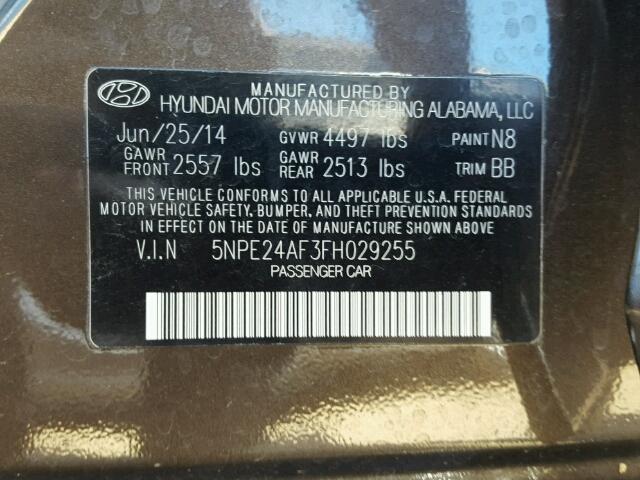 5NPE24AF3FH029255 - 2015 HYUNDAI SONATA SE BROWN photo 10