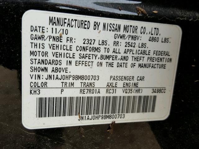 JN1AJ0HP9BM800703 - 2011 INFINITI EX35 BASE BLACK photo 10