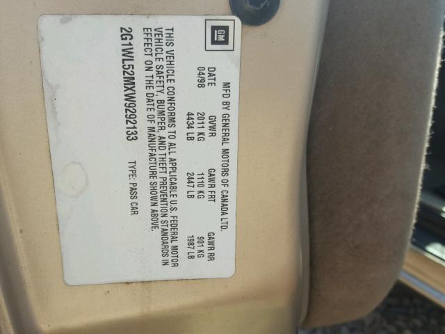 2G1WL52MXW9292133 - 1998 CHEVROLET LUMINA BAS თაფლისფერი ფოტო 10