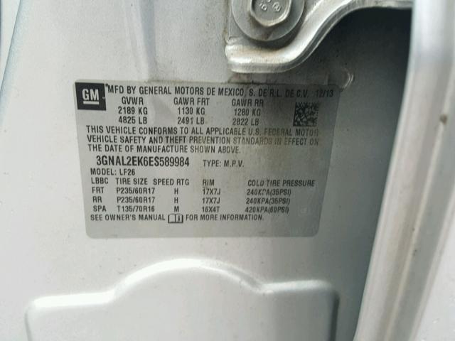 3GNAL2EK6ES589984 - 2014 CHEVROLET CAPTIVA LS 银色 照片 10