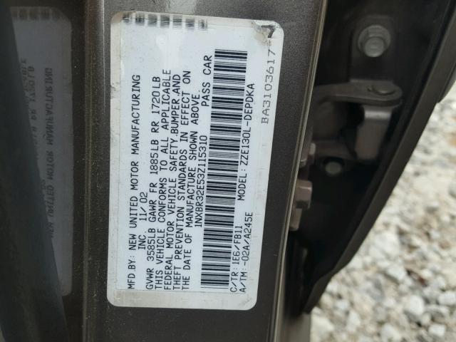 1NXBR32E53Z115310 - 2003 TOYOTA COROLLA CE GRAY photo 10