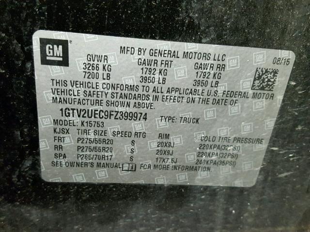 1GTV2UEC9FZ399974 - 2015 GMC SIERRA K15 BLACK photo 10