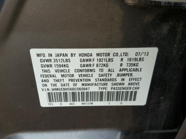 JHMGE8H56DC060947 - 2013 HONDA FIT SPORT GRAY photo 10