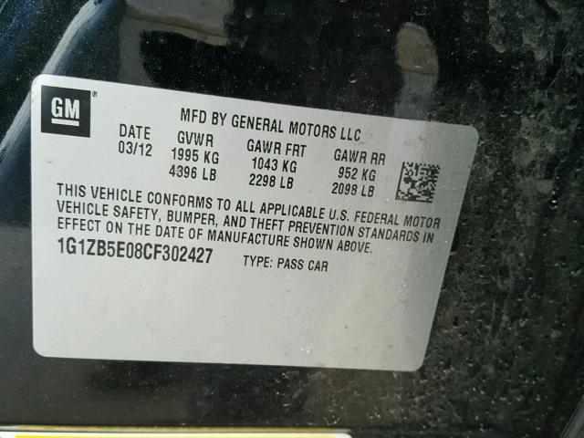 1G1ZB5E08CF302427 - 2012 CHEVROLET MALIBU LS ტურკოუსი ფოტო 10