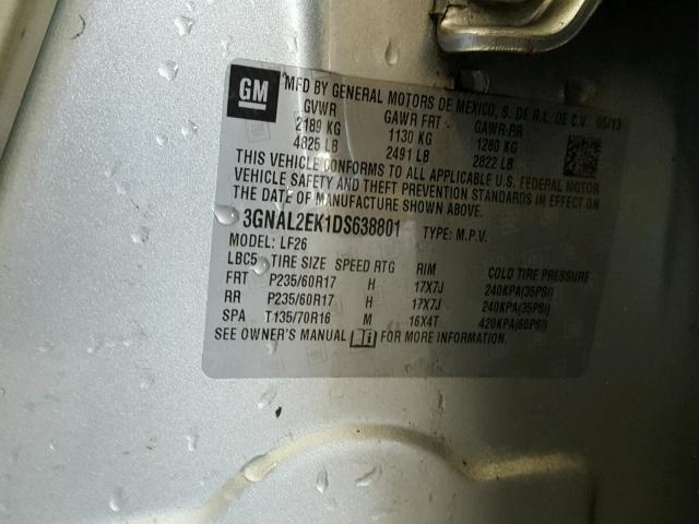 3GNAL2EK1DS638801 - 2013 CHEVROLET CAPTIVA LS 银色 照片 10