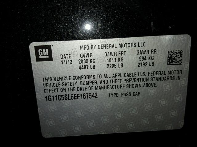 1G11C5SL6EF167542 - 2014 CHEVROLET MALIBU 1LT შავი ფოტო 10