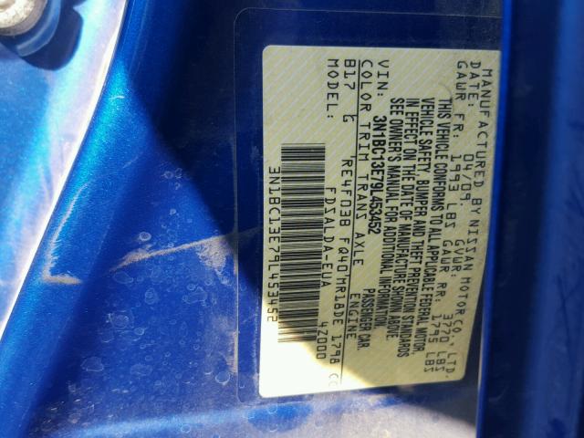 3N1BC13E79L453452 - 2009 NISSAN VERSA S BLUE photo 10