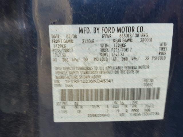 1FTRF12238KD45341 - 2008 FORD F150 BLUE photo 10