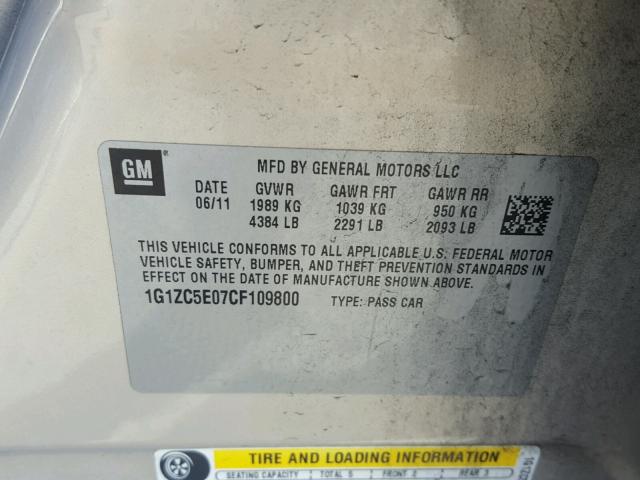 1G1ZC5E07CF109800 - 2012 CHEVROLET MALIBU 1LT GOLD photo 10