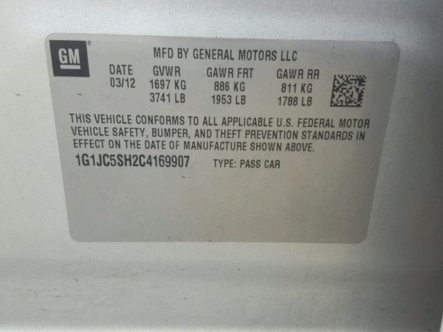 1G1JC5SH2C4169907 - 2012 CHEVROLET SONIC LT SILVER photo 10