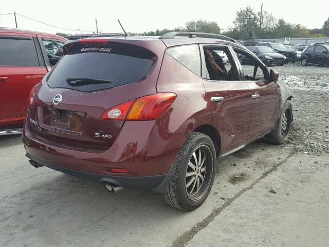 JN8AZ18W79W128887 - 2009 NISSAN MURANO BURGUNDY photo 4