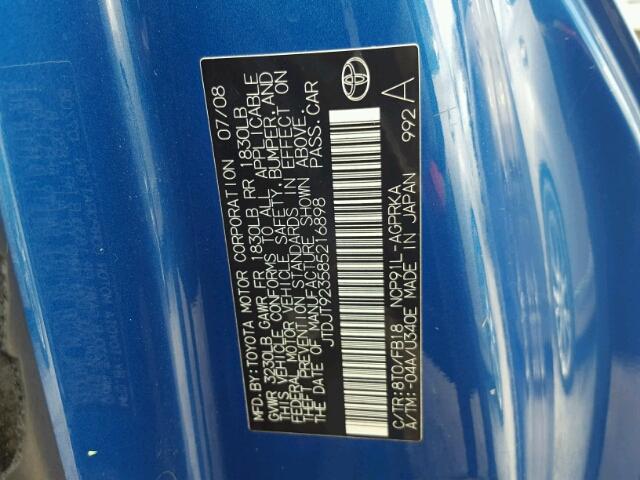 JTDJT923585216898 - 2008 TOYOTA YARIS BLUE photo 10