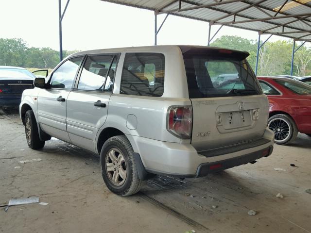 5FNYF28187B006392 - 2007 HONDA PILOT LX SILVER photo 3