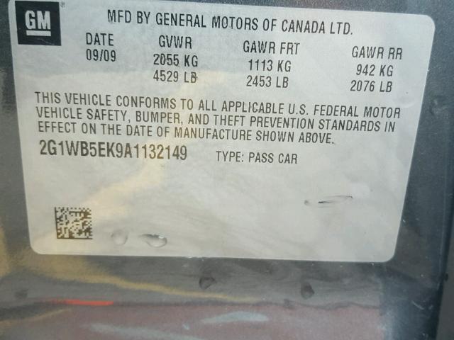 2G1WB5EK9A1132149 - 2010 CHEVROLET IMPALA LT Մոխրագույն լուսանկար 10